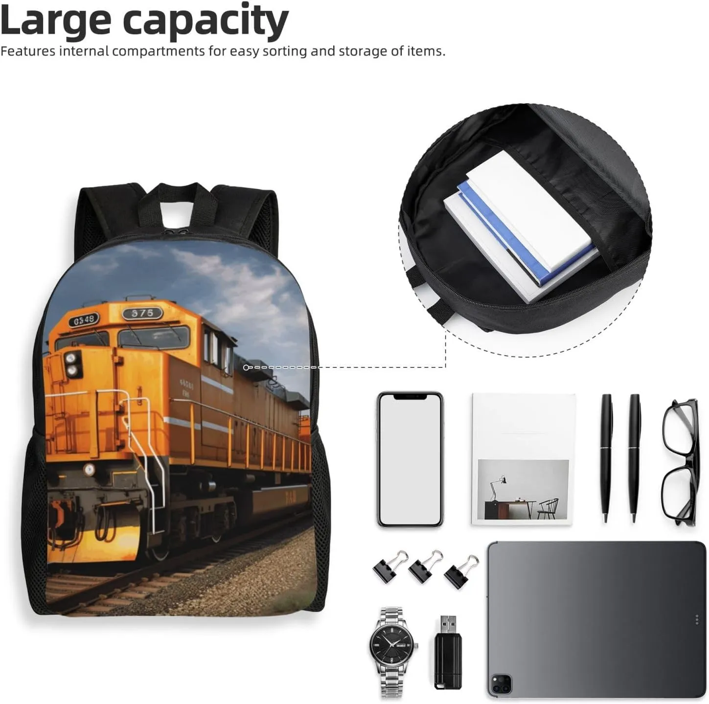 Travel Backpack for Women Men Lightweight 17 inch Laptop Bag Freight Train Backpack Casual Daypack