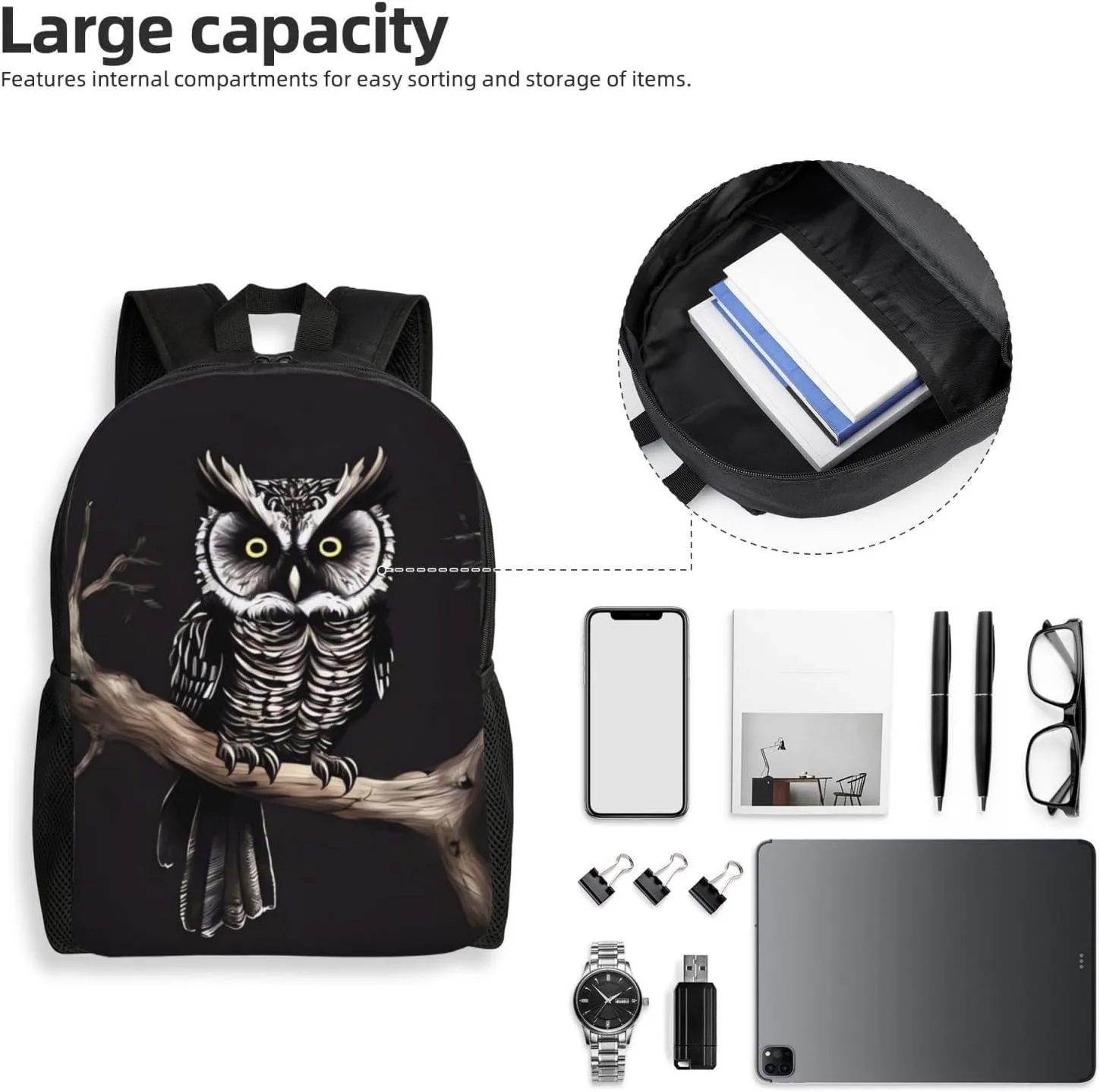 Travel Backpack for Women Men Lightweight 17 inch Laptop Bag Late Night Owl Backpack Casual Daypack