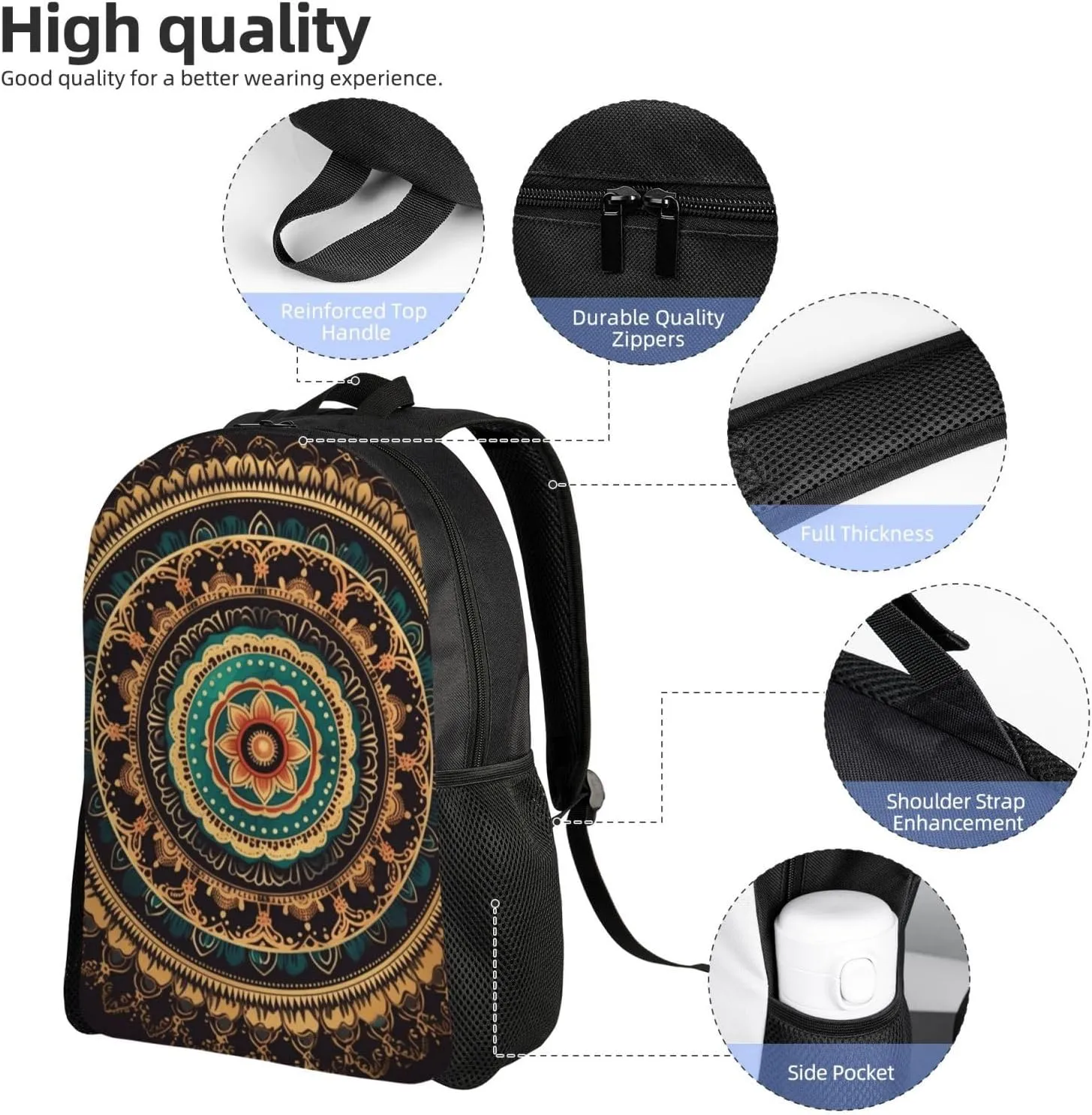 Travel Backpack for Women Men Lightweight 17 inch Laptop Bag Mandala Backpack Casual Daypack