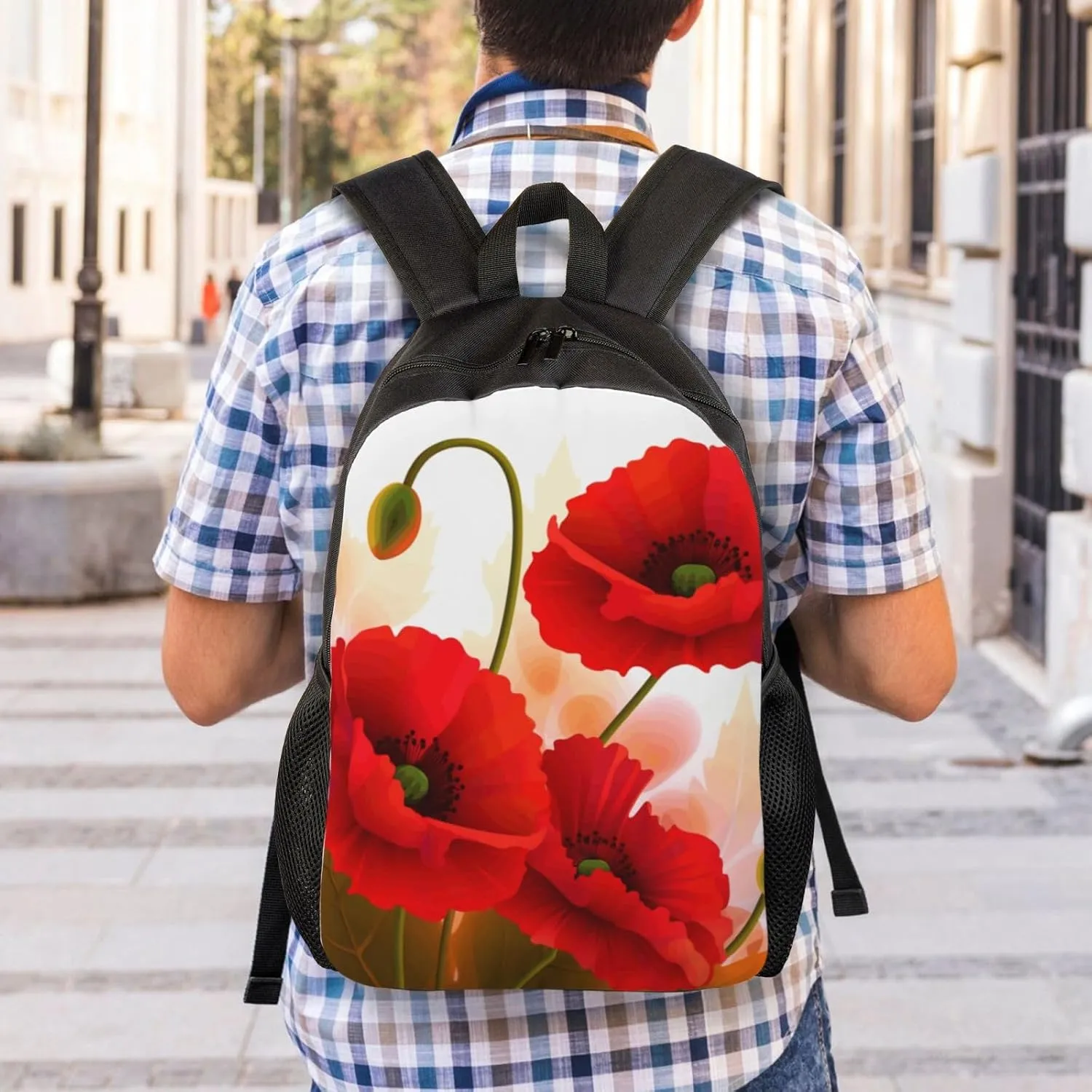 Travel Backpack for Women Men Lightweight 17 inch Laptop Bag Poppy Flowers Vivid Petals Backpack Casual Daypack