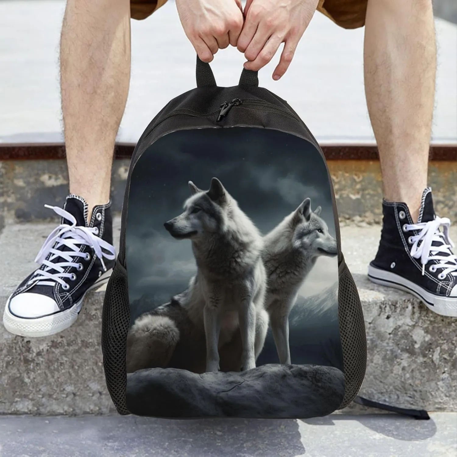 Travel Backpack for Women Men Lightweight 17 inch Laptop Bag wolf at night Backpack Casual Daypack
