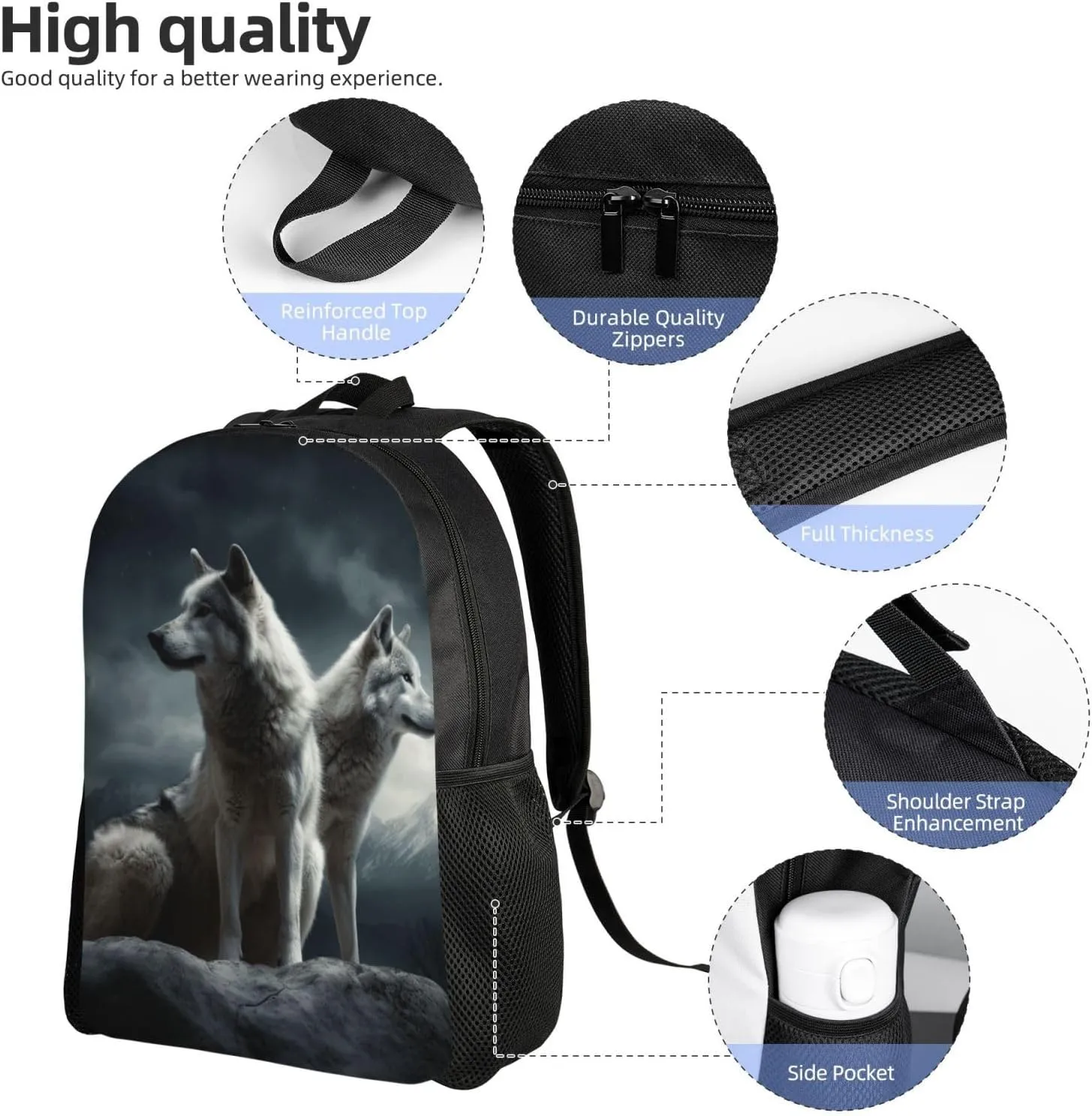 Travel Backpack for Women Men Lightweight 17 inch Laptop Bag wolf at night Backpack Casual Daypack