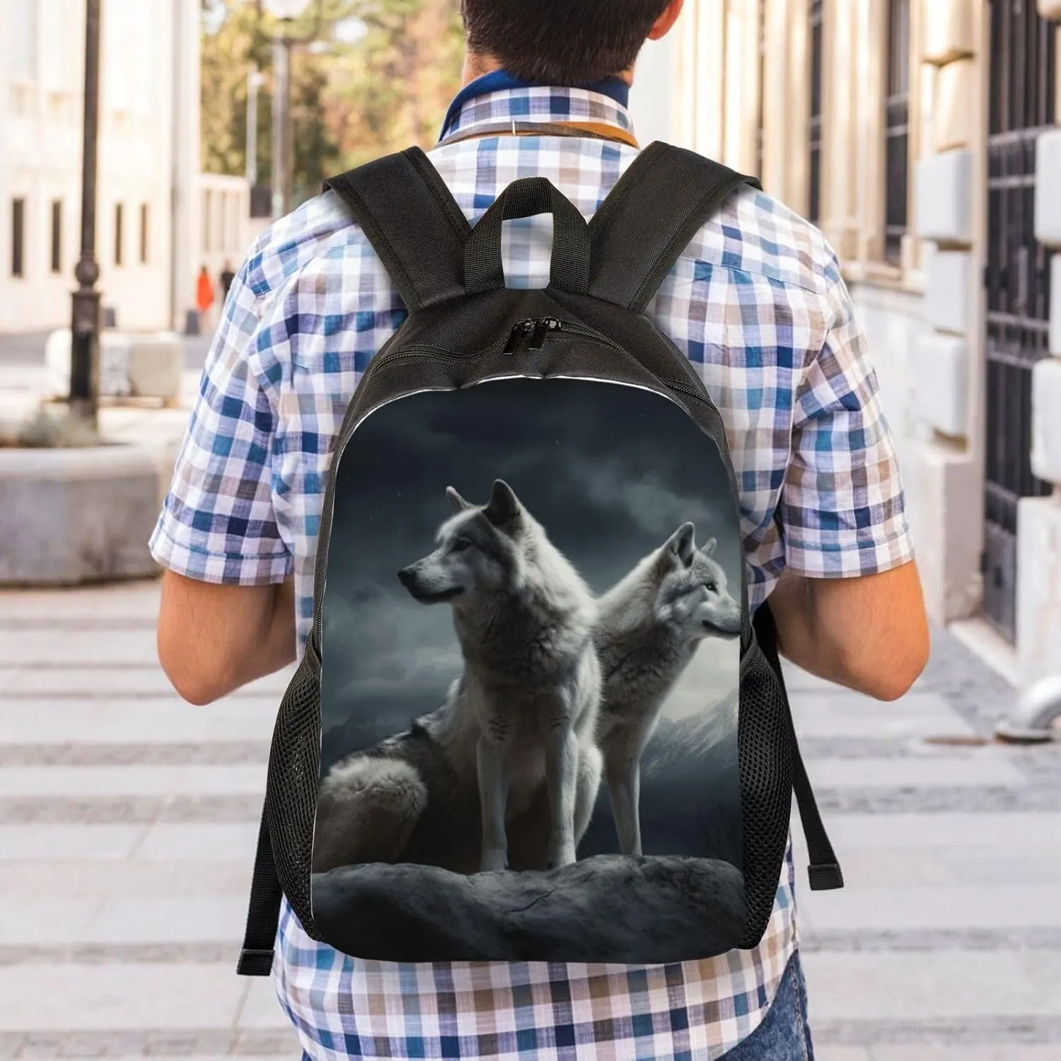 Travel Backpack for Women Men Lightweight 17 inch Laptop Bag wolf at night Backpack Casual Daypack