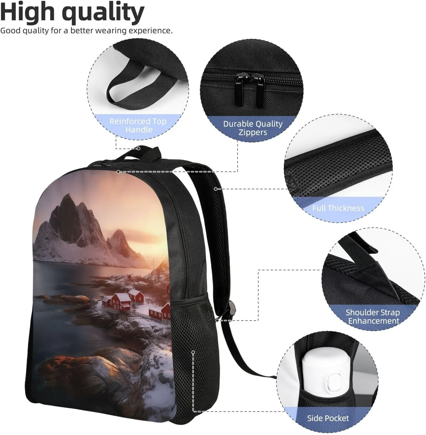 Travel Backpack Sunrise Over Hamnoy Carry on Backpack Lightweight Business 16inches Laptop Backpack for Men Women