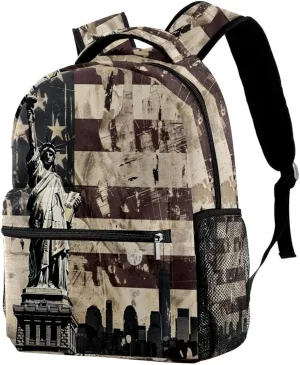 Travel Backpack,Work Backpack,Back Pack,Vintage American Flag Statue of Liberty,Backpack