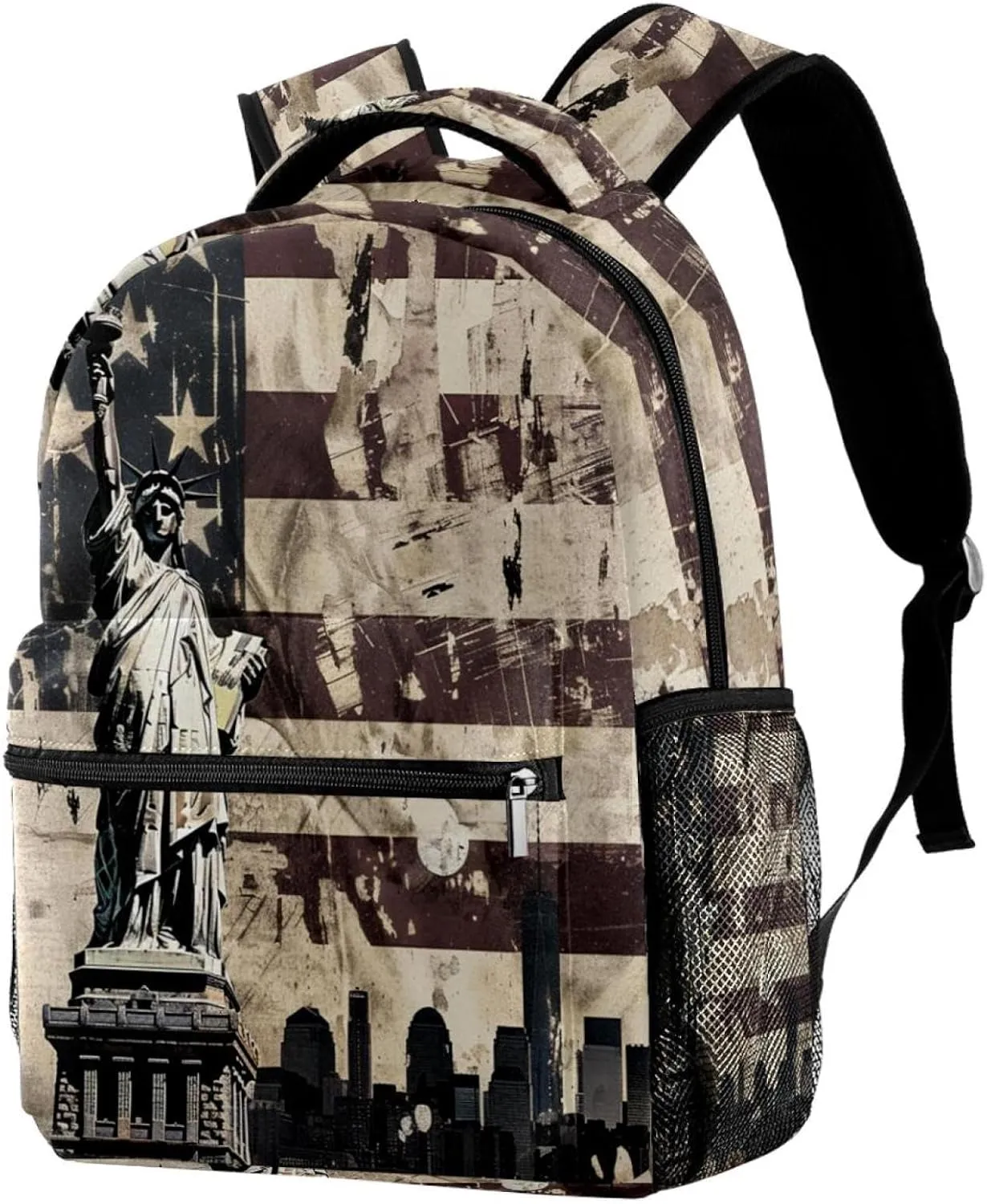 Travel Backpack,Work Backpack,Back Pack,Vintage American Flag Statue of Liberty,Backpack