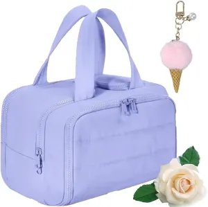 Travel Bag, Travel Cosmetic Bag, Large Capacity Wide-Open, Lightweight Waterproof, with Divider and Handle, Portable Hanging Organizer (purple)