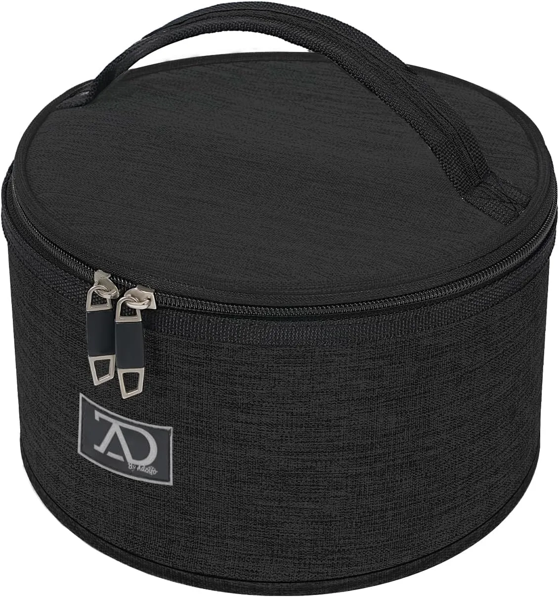 Travel Case for Wigs, Black Quilted Nylon with Interior Mirror, Zipper, & Double Stitching, Lightweight & Portable Wig Pouch by Adolfo Design