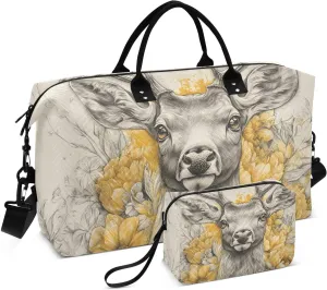 Travel Duffel Bag Elk Flower Cute, Gym Bags with Multiple Interior Pockets for Men Women Toiletry Purse Included 20.5”x 1.9” x 13.8”