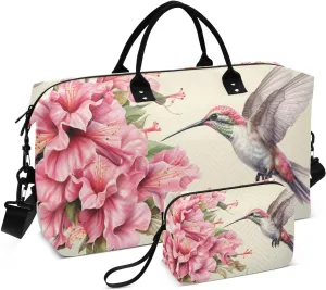 Travel Duffel Bag Floral Hummingbird, Gym Bags with Multiple Interior Pockets for Men Women Toiletry Purse Included 20.5”x 1.9” x 13.8”