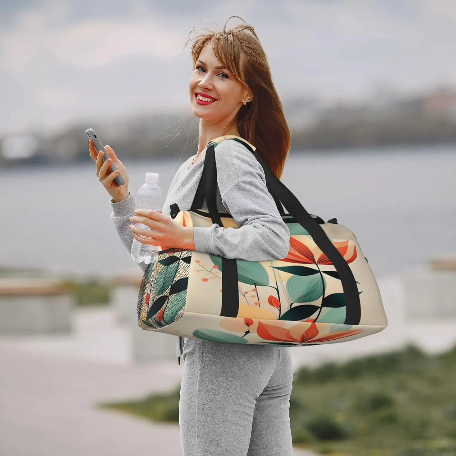 Travel Duffel Bag For Men Women, Abstract Geometric Flower Carry On Sport Gym Bag With Shoulder Strap Lightweight Waterproof Weekender Bag Overnight Bag