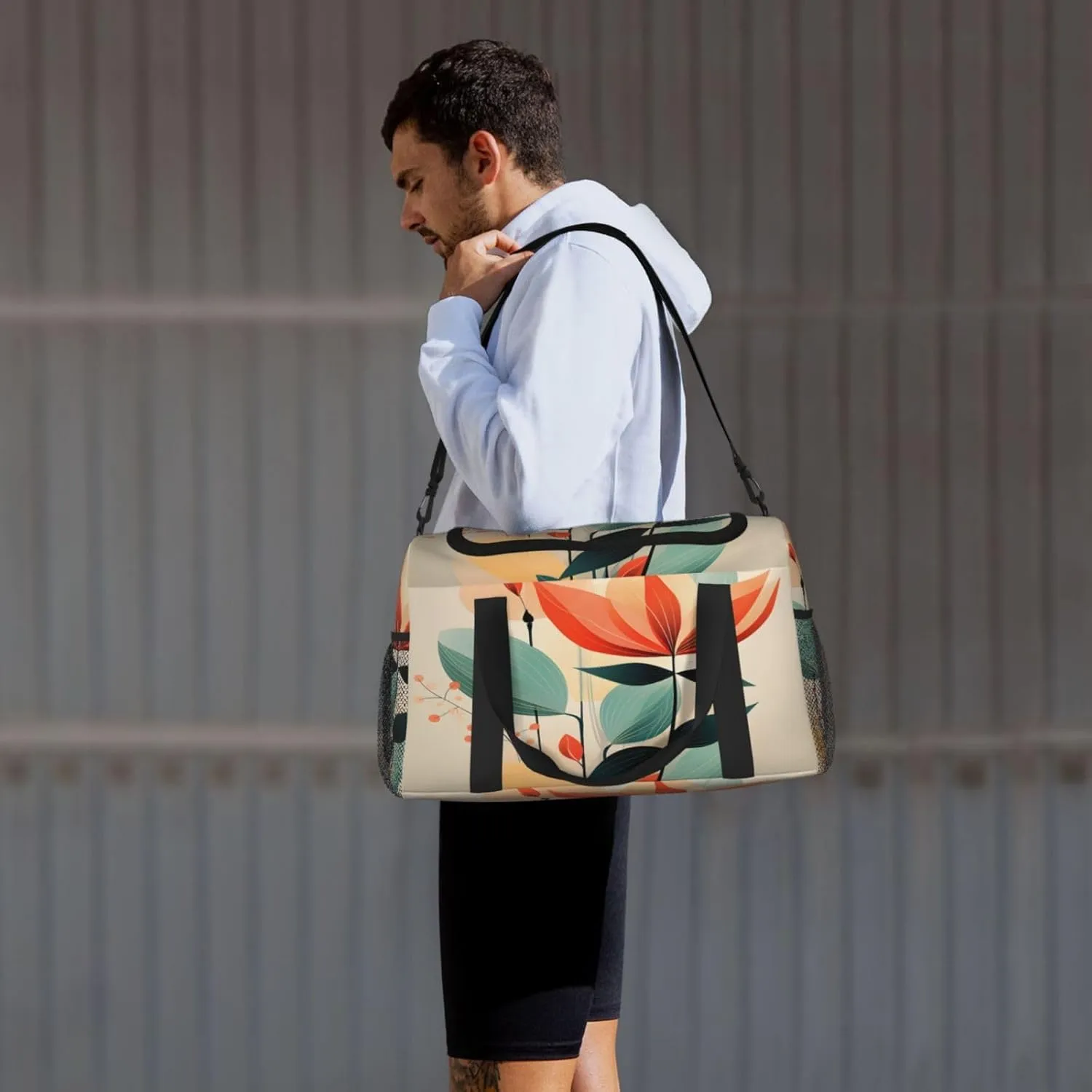 Travel Duffel Bag For Men Women, Abstract Geometric Flower Carry On Sport Gym Bag With Shoulder Strap Lightweight Waterproof Weekender Bag Overnight Bag