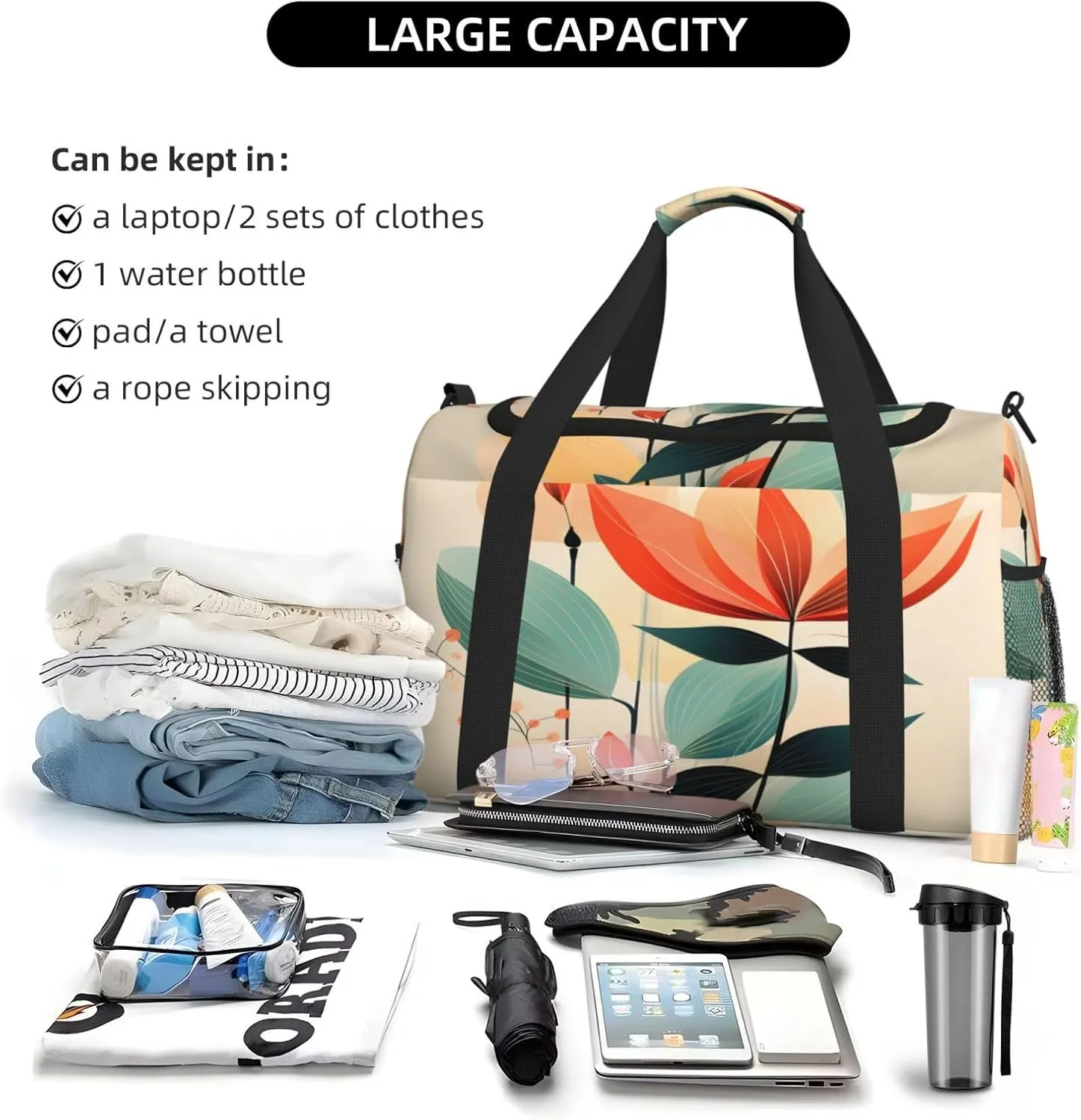 Travel Duffel Bag For Men Women, Abstract Geometric Flower Carry On Sport Gym Bag With Shoulder Strap Lightweight Waterproof Weekender Bag Overnight Bag