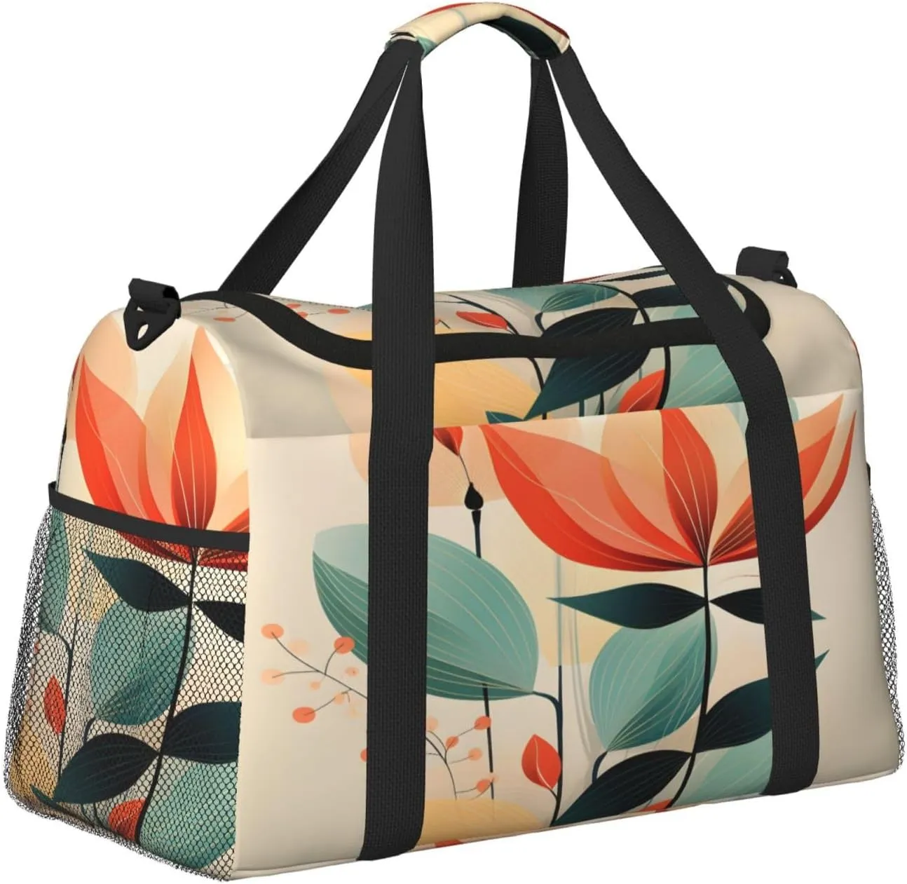 Travel Duffel Bag For Men Women, Abstract Geometric Flower Carry On Sport Gym Bag With Shoulder Strap Lightweight Waterproof Weekender Bag Overnight Bag