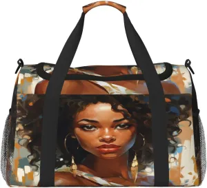 Travel Duffel Bag For Men Women, African American Women Painting Carry On Sport Gym Bag With Shoulder Strap Lightweight Waterproof Weekender Bag Overnight Bag