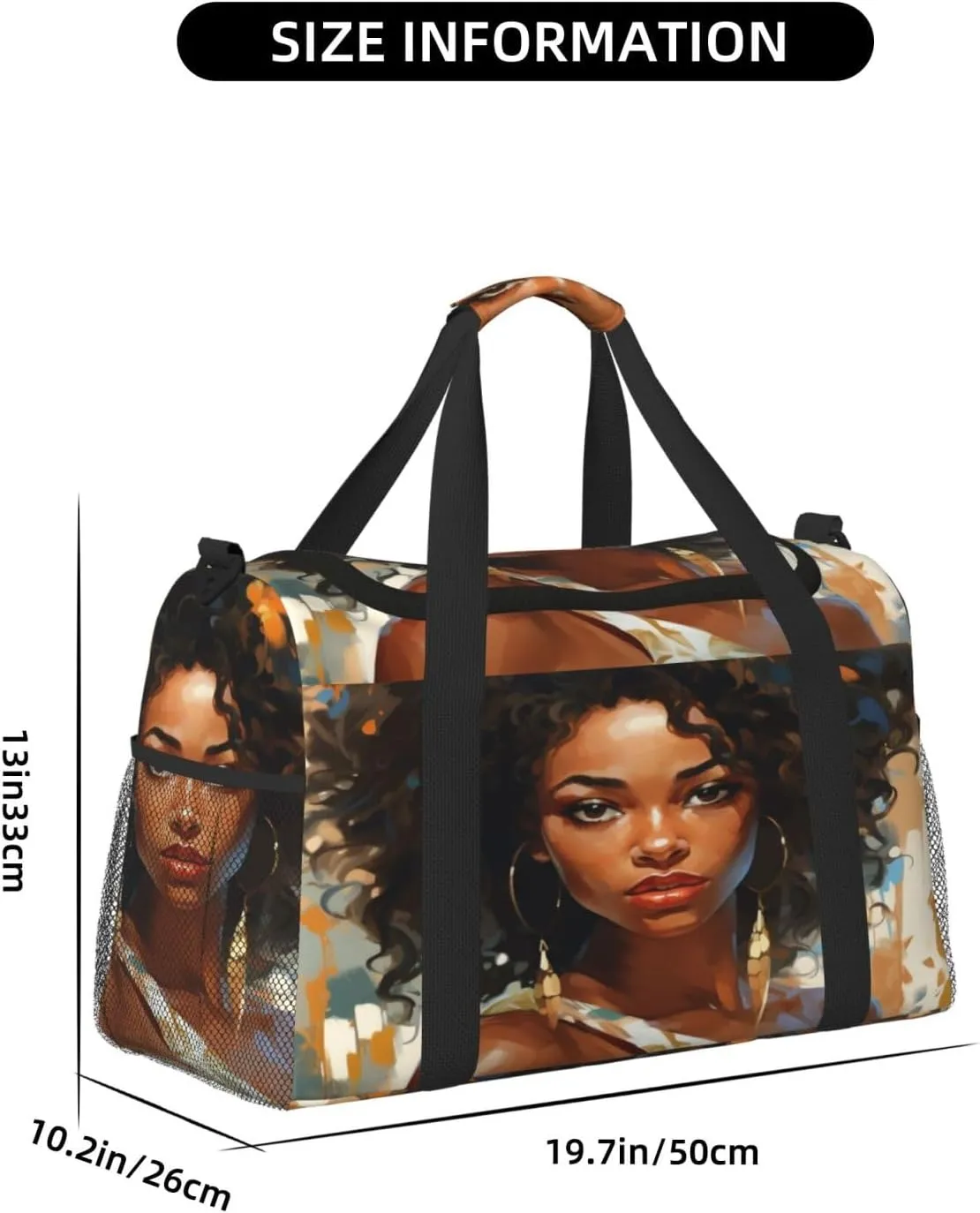Travel Duffel Bag For Men Women, African American Women Painting Carry On Sport Gym Bag With Shoulder Strap Lightweight Waterproof Weekender Bag Overnight Bag