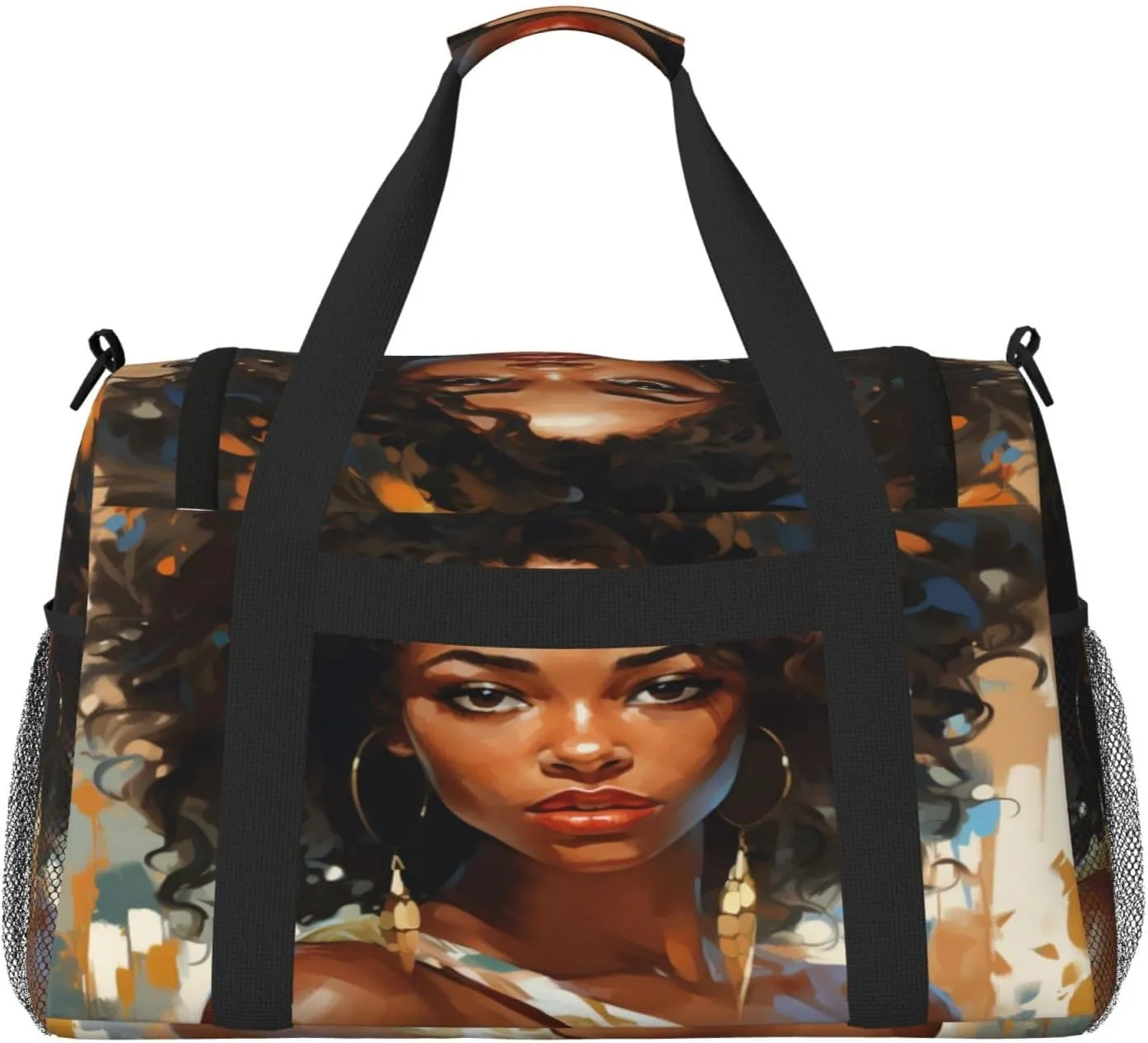 Travel Duffel Bag For Men Women, African American Women Painting Carry On Sport Gym Bag With Shoulder Strap Lightweight Waterproof Weekender Bag Overnight Bag