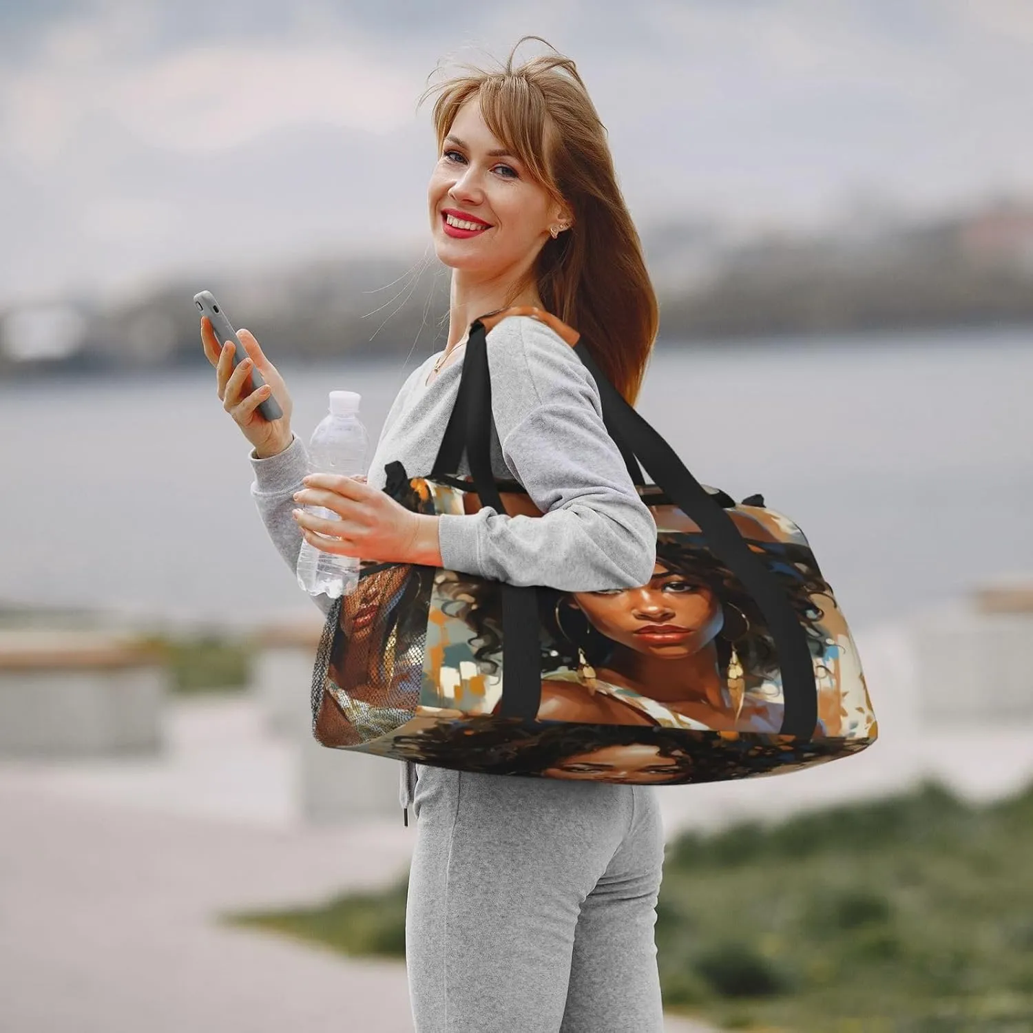 Travel Duffel Bag For Men Women, African American Women Painting Carry On Sport Gym Bag With Shoulder Strap Lightweight Waterproof Weekender Bag Overnight Bag