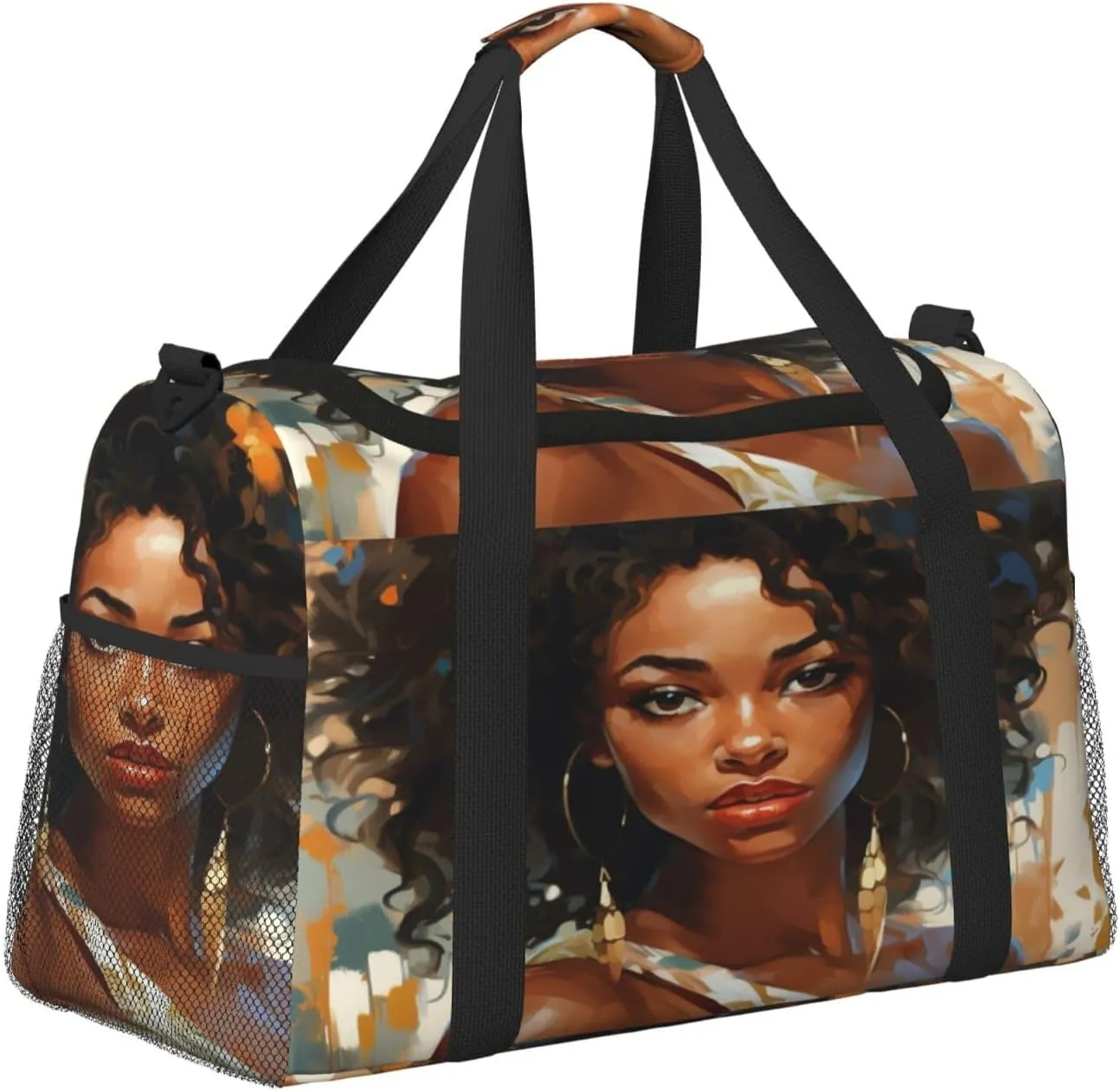 Travel Duffel Bag For Men Women, African American Women Painting Carry On Sport Gym Bag With Shoulder Strap Lightweight Waterproof Weekender Bag Overnight Bag