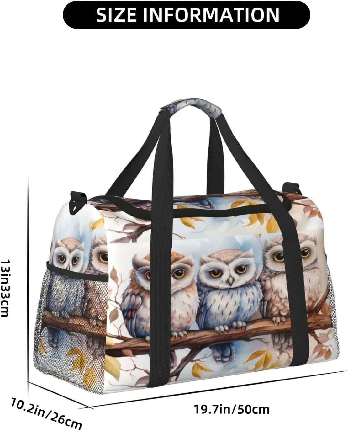 Travel Duffel Bag For Men Women, Animal Owl Bird Art Painting Carry On Sport Gym Bag With Shoulder Strap Lightweight Waterproof Weekender Bag Overnight Bag