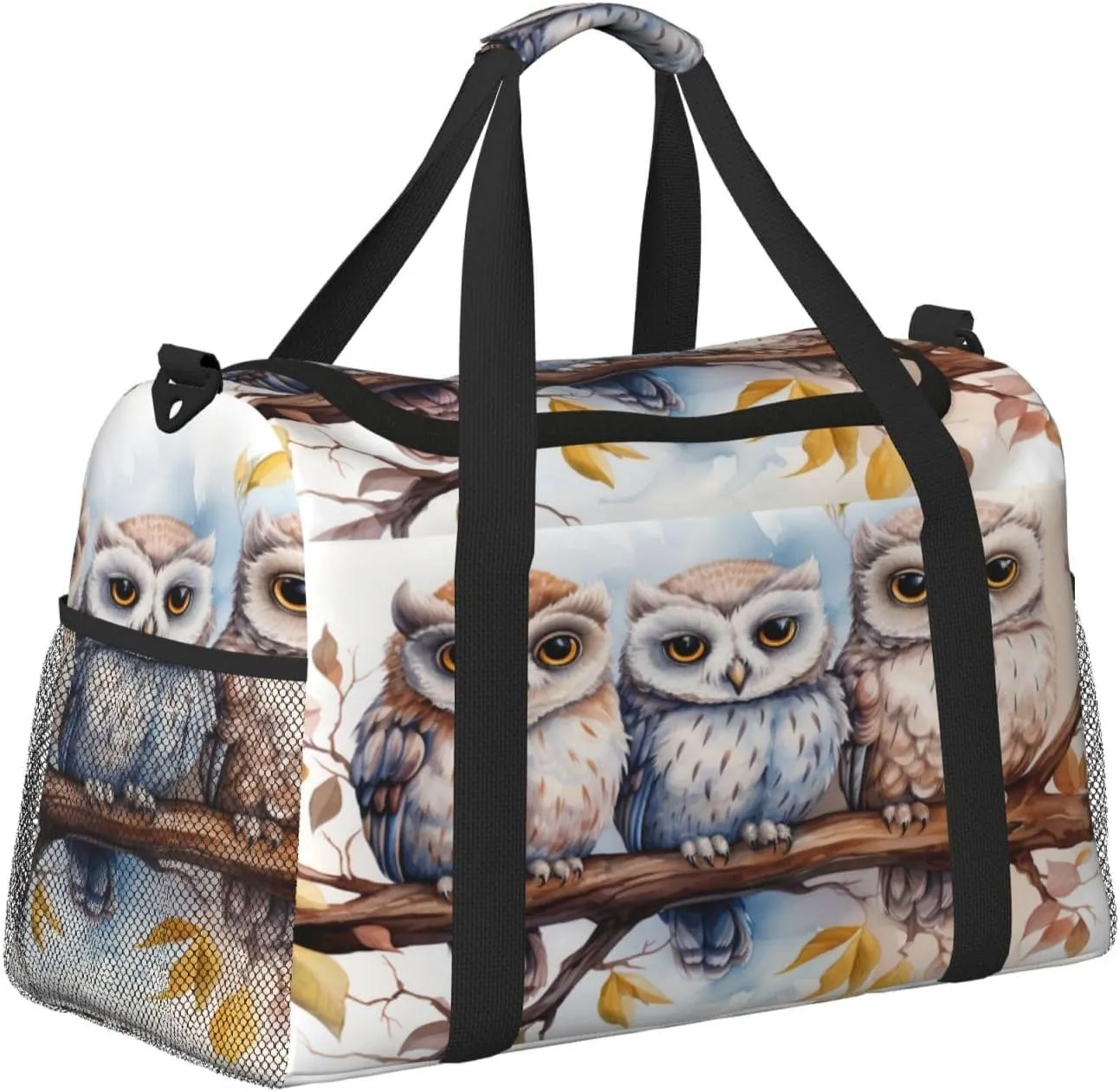 Travel Duffel Bag For Men Women, Animal Owl Bird Art Painting Carry On Sport Gym Bag With Shoulder Strap Lightweight Waterproof Weekender Bag Overnight Bag