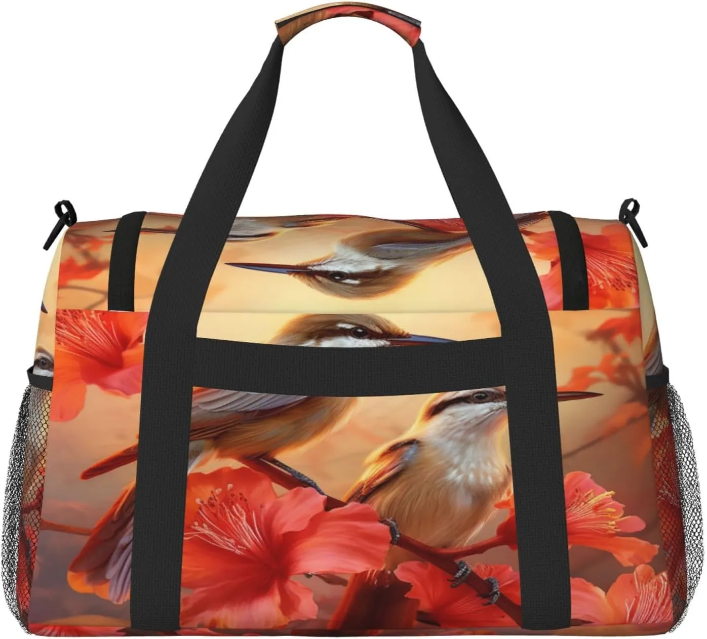 Travel Duffel Bag For Men Women, Autumn Hummingbirds Hibiscus Flowers Carry On Sport Gym Bag With Shoulder Strap Lightweight Waterproof Weekender Bag Overnight Bag