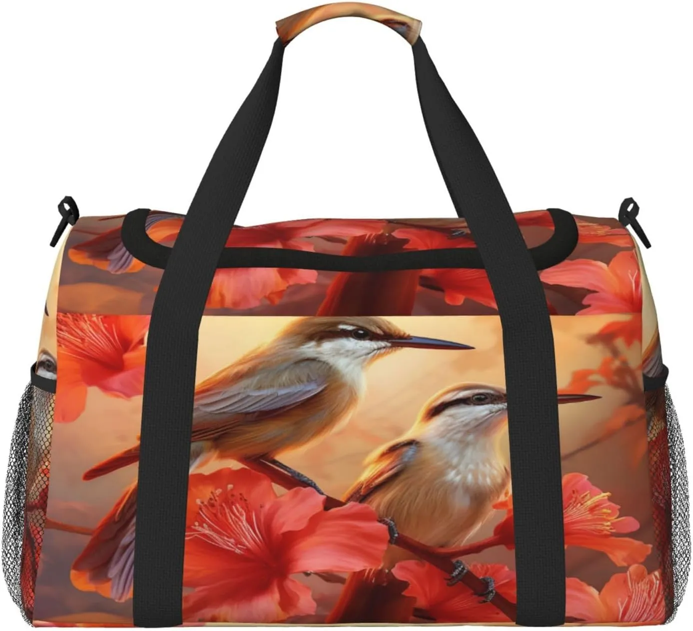 Travel Duffel Bag For Men Women, Autumn Hummingbirds Hibiscus Flowers Carry On Sport Gym Bag With Shoulder Strap Lightweight Waterproof Weekender Bag Overnight Bag