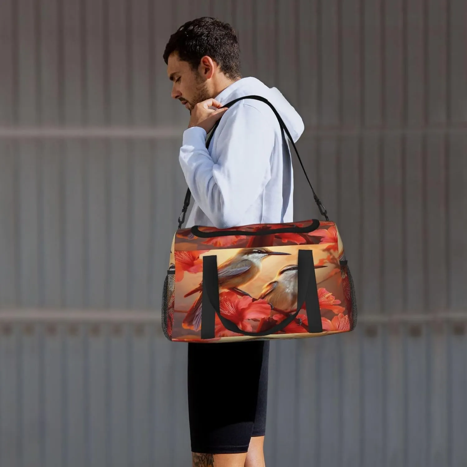 Travel Duffel Bag For Men Women, Autumn Hummingbirds Hibiscus Flowers Carry On Sport Gym Bag With Shoulder Strap Lightweight Waterproof Weekender Bag Overnight Bag