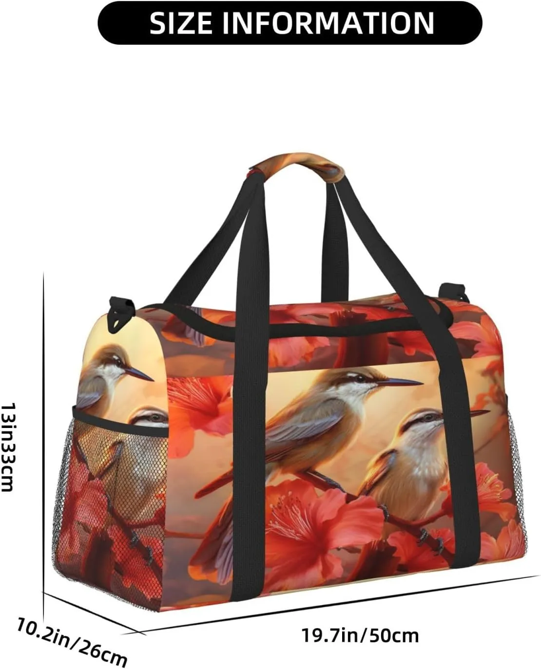 Travel Duffel Bag For Men Women, Autumn Hummingbirds Hibiscus Flowers Carry On Sport Gym Bag With Shoulder Strap Lightweight Waterproof Weekender Bag Overnight Bag