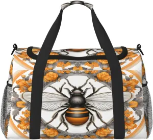 Travel Duffel Bag For Men Women, Bee Flroral Painting Carry On Sport Gym Bag With Shoulder Strap Lightweight Waterproof Weekender Bag Overnight Bag