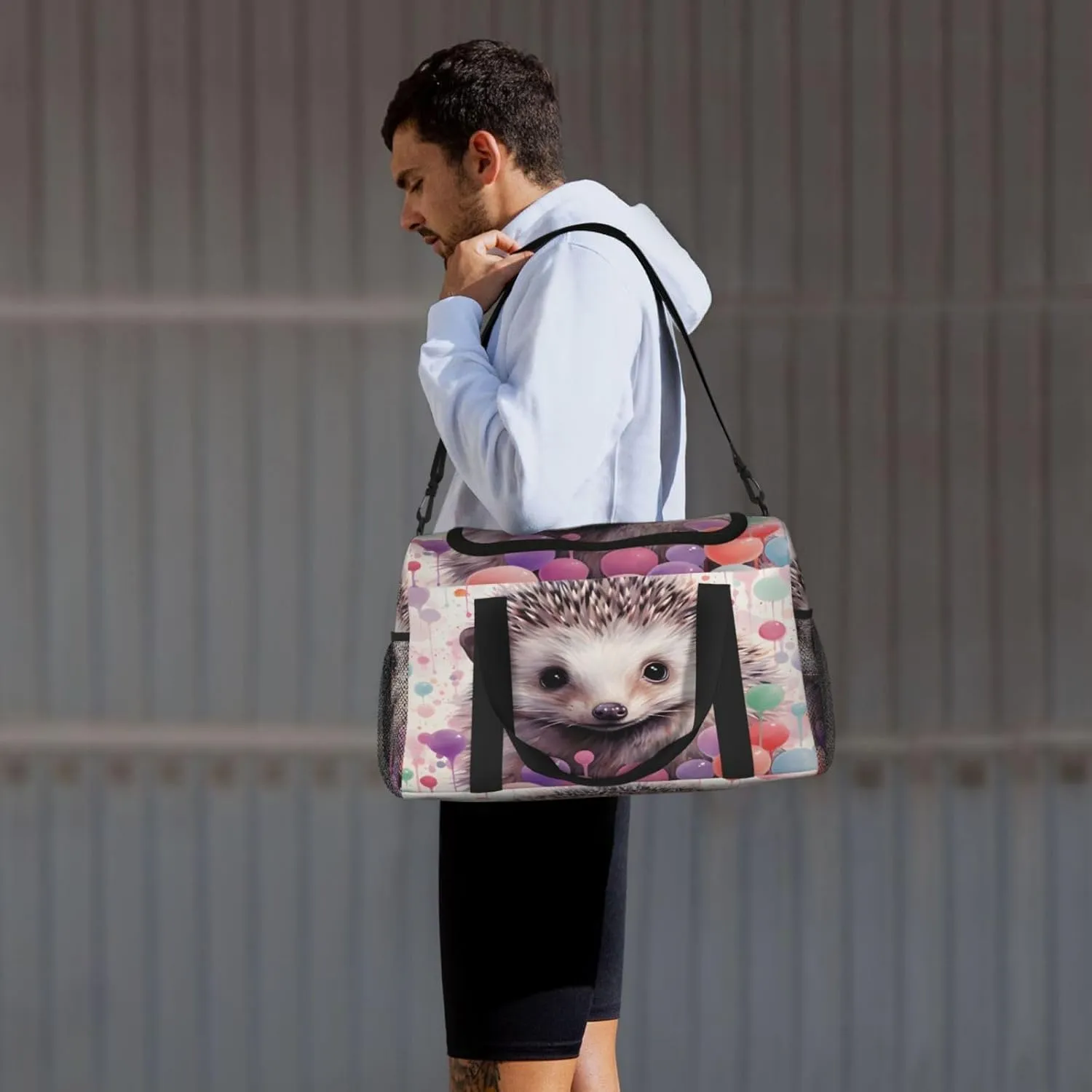 Travel Duffel Bag For Men Women, Colorful Balloon Hedgehog Painting Carry On Sport Gym Bag With Shoulder Strap Lightweight Waterproof Weekender Bag Overnight Bag