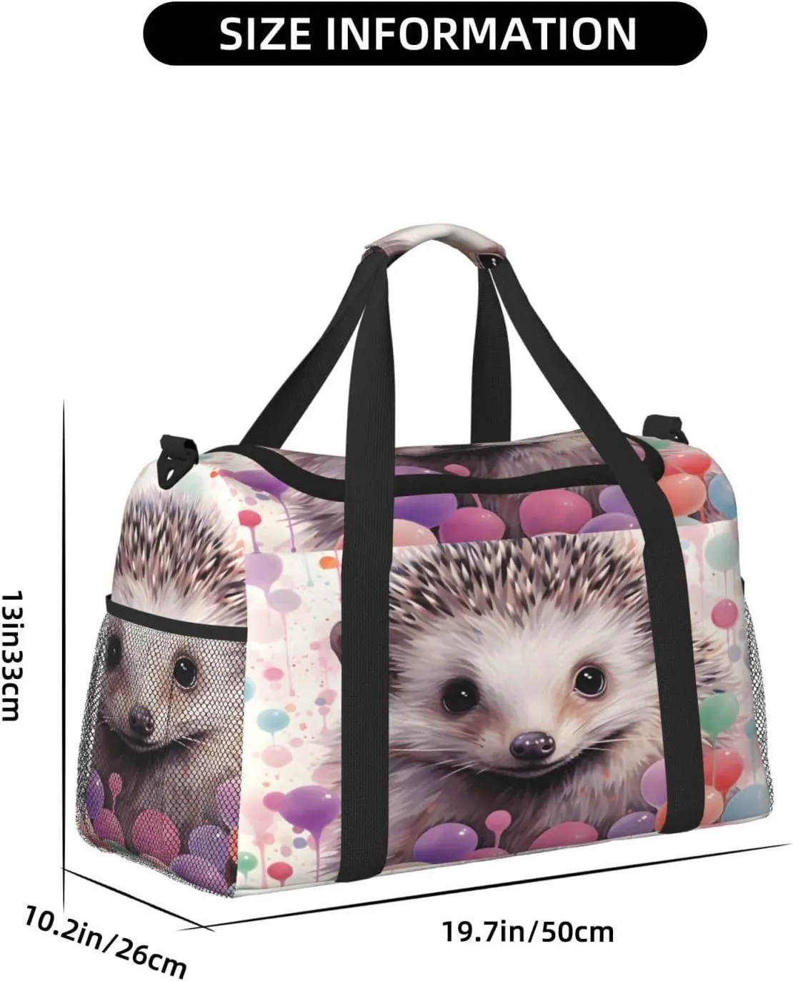 Travel Duffel Bag For Men Women, Colorful Balloon Hedgehog Painting Carry On Sport Gym Bag With Shoulder Strap Lightweight Waterproof Weekender Bag Overnight Bag