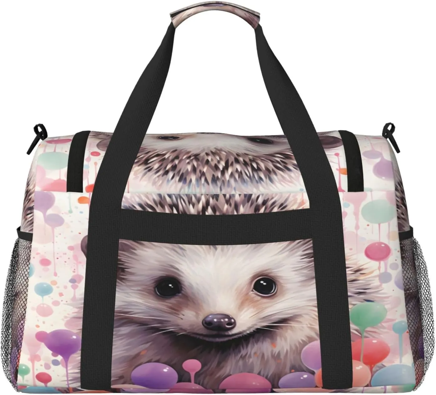 Travel Duffel Bag For Men Women, Colorful Balloon Hedgehog Painting Carry On Sport Gym Bag With Shoulder Strap Lightweight Waterproof Weekender Bag Overnight Bag