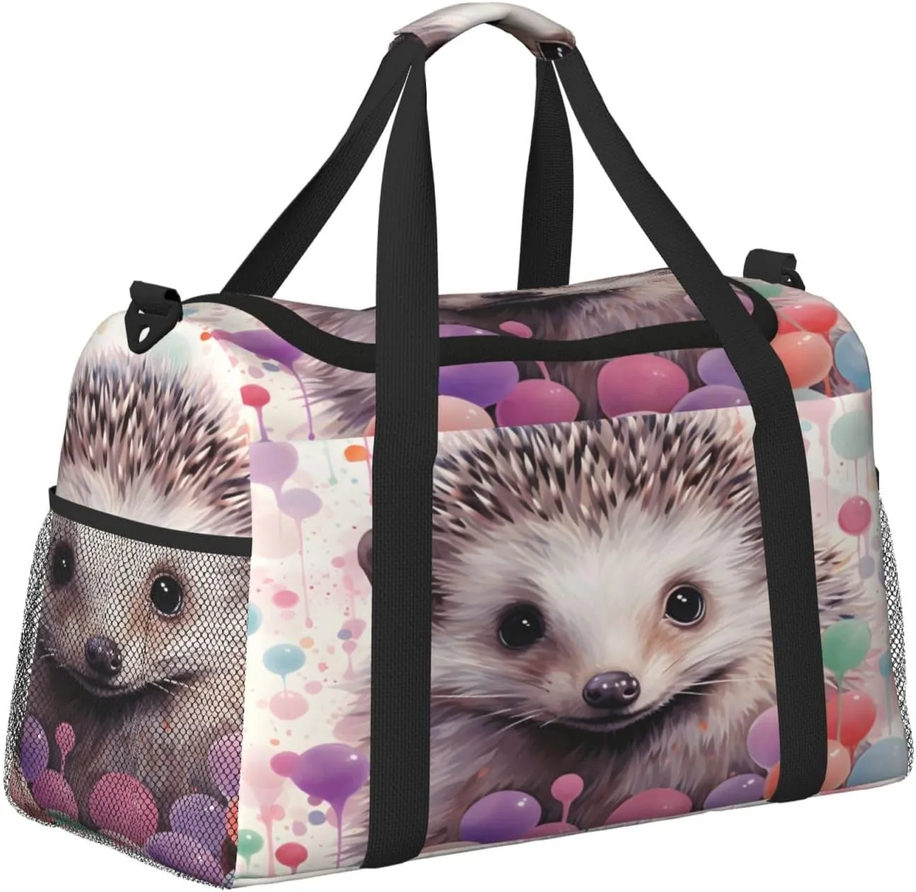 Travel Duffel Bag For Men Women, Colorful Balloon Hedgehog Painting Carry On Sport Gym Bag With Shoulder Strap Lightweight Waterproof Weekender Bag Overnight Bag
