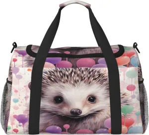 Travel Duffel Bag For Men Women, Colorful Balloon Hedgehog Painting Carry On Sport Gym Bag With Shoulder Strap Lightweight Waterproof Weekender Bag Overnight Bag