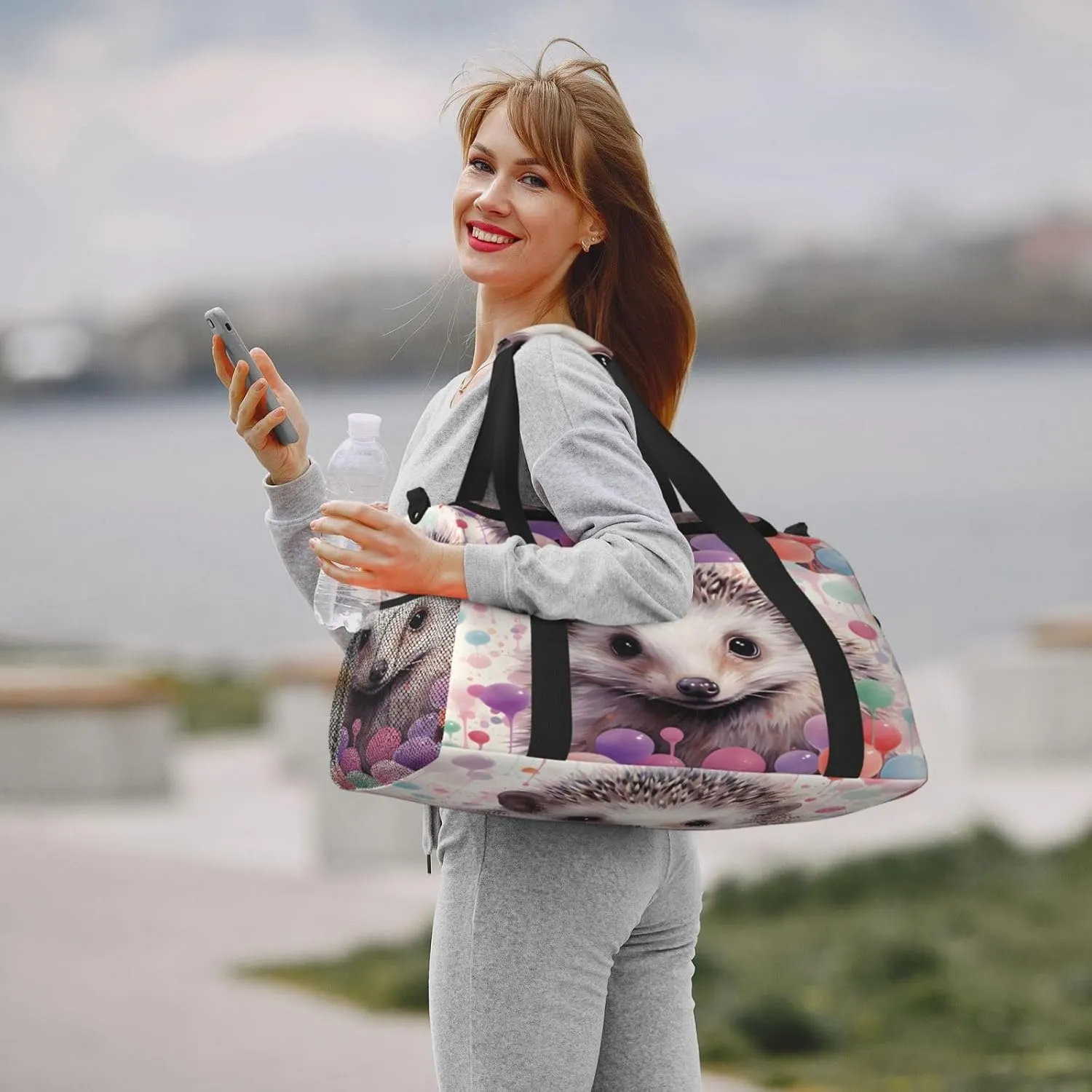 Travel Duffel Bag For Men Women, Colorful Balloon Hedgehog Painting Carry On Sport Gym Bag With Shoulder Strap Lightweight Waterproof Weekender Bag Overnight Bag