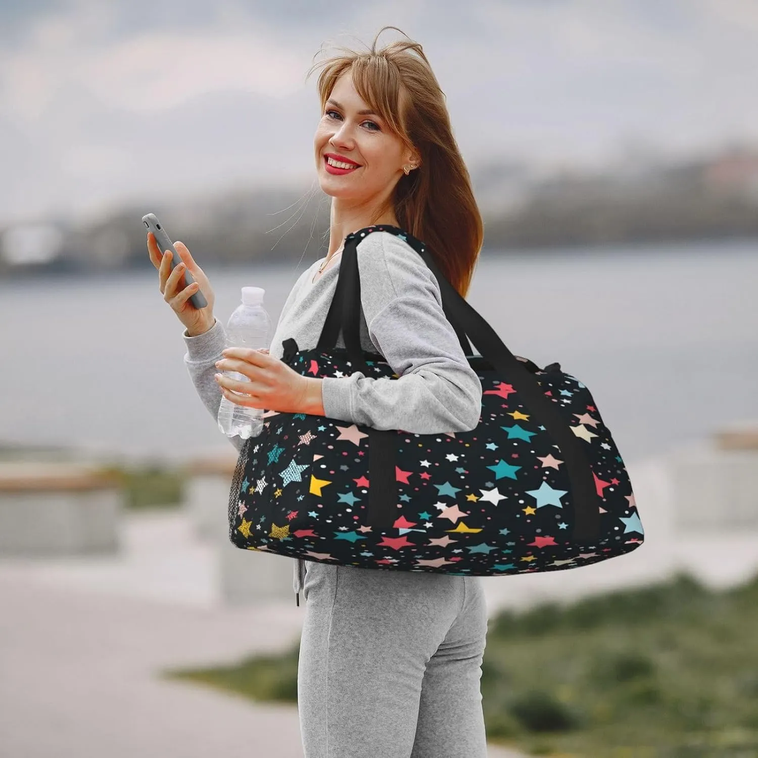 Travel Duffel Bag For Men Women, Colorful Star Pattern Carry On Sport Gym Bag With Shoulder Strap Lightweight Waterproof Weekender Bag Overnight Bag