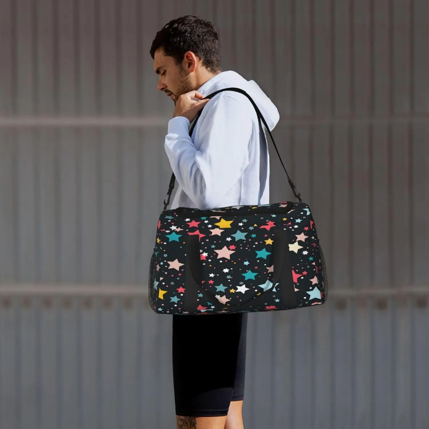 Travel Duffel Bag For Men Women, Colorful Star Pattern Carry On Sport Gym Bag With Shoulder Strap Lightweight Waterproof Weekender Bag Overnight Bag