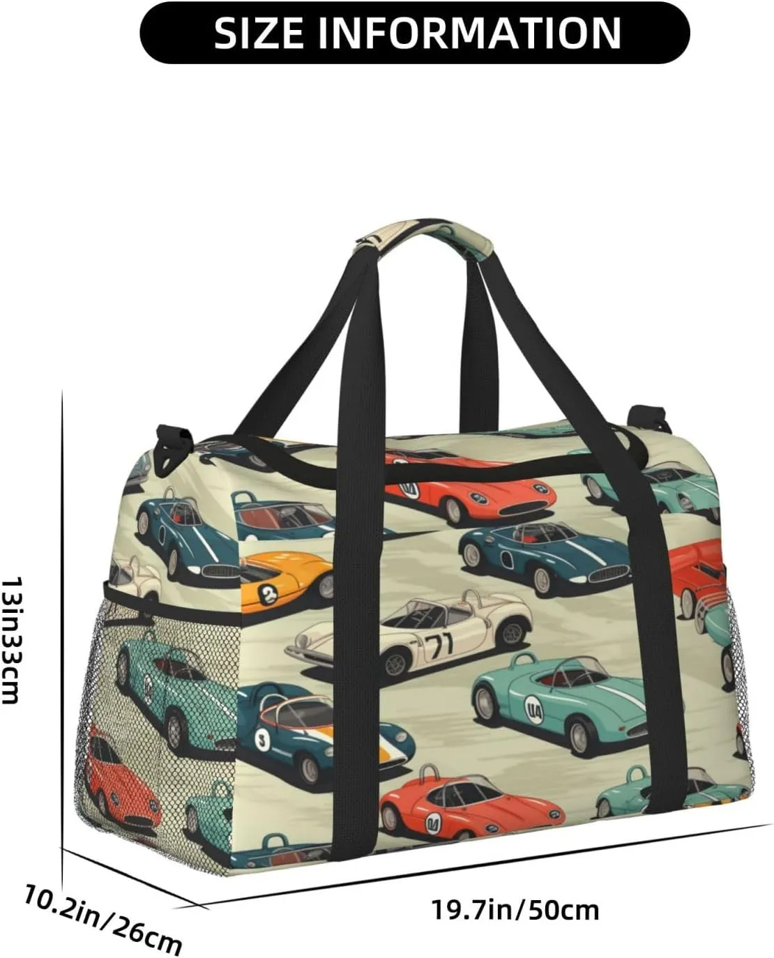 Travel Duffel Bag For Men Women, Cool Race Cars Pattern Carry On Sport Gym Bag With Shoulder Strap Lightweight Waterproof Weekender Bag Overnight Bag