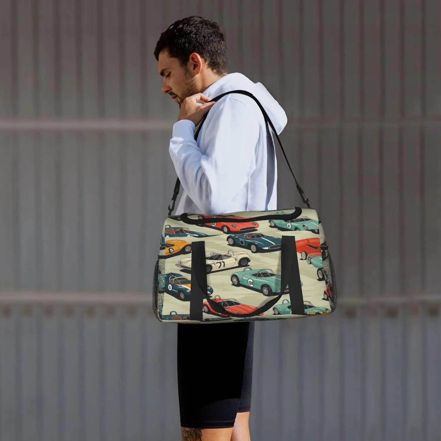 Travel Duffel Bag For Men Women, Cool Race Cars Pattern Carry On Sport Gym Bag With Shoulder Strap Lightweight Waterproof Weekender Bag Overnight Bag