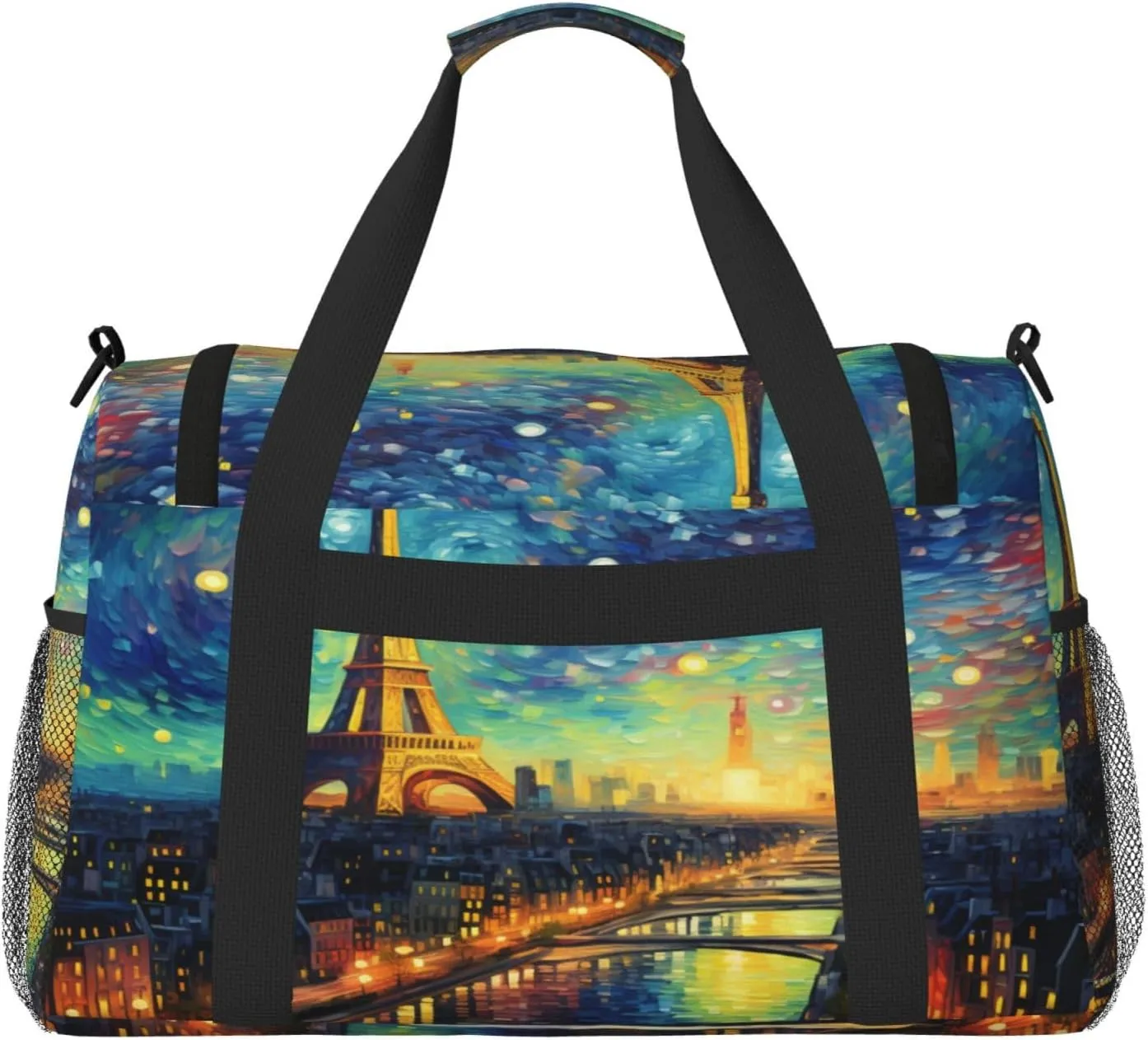 Travel Duffel Bag For Men Women, Eiffel Tower Galaxy Art Apinting Carry On Sport Gym Bag With Shoulder Strap Lightweight Waterproof Weekender Bag Overnight Bag