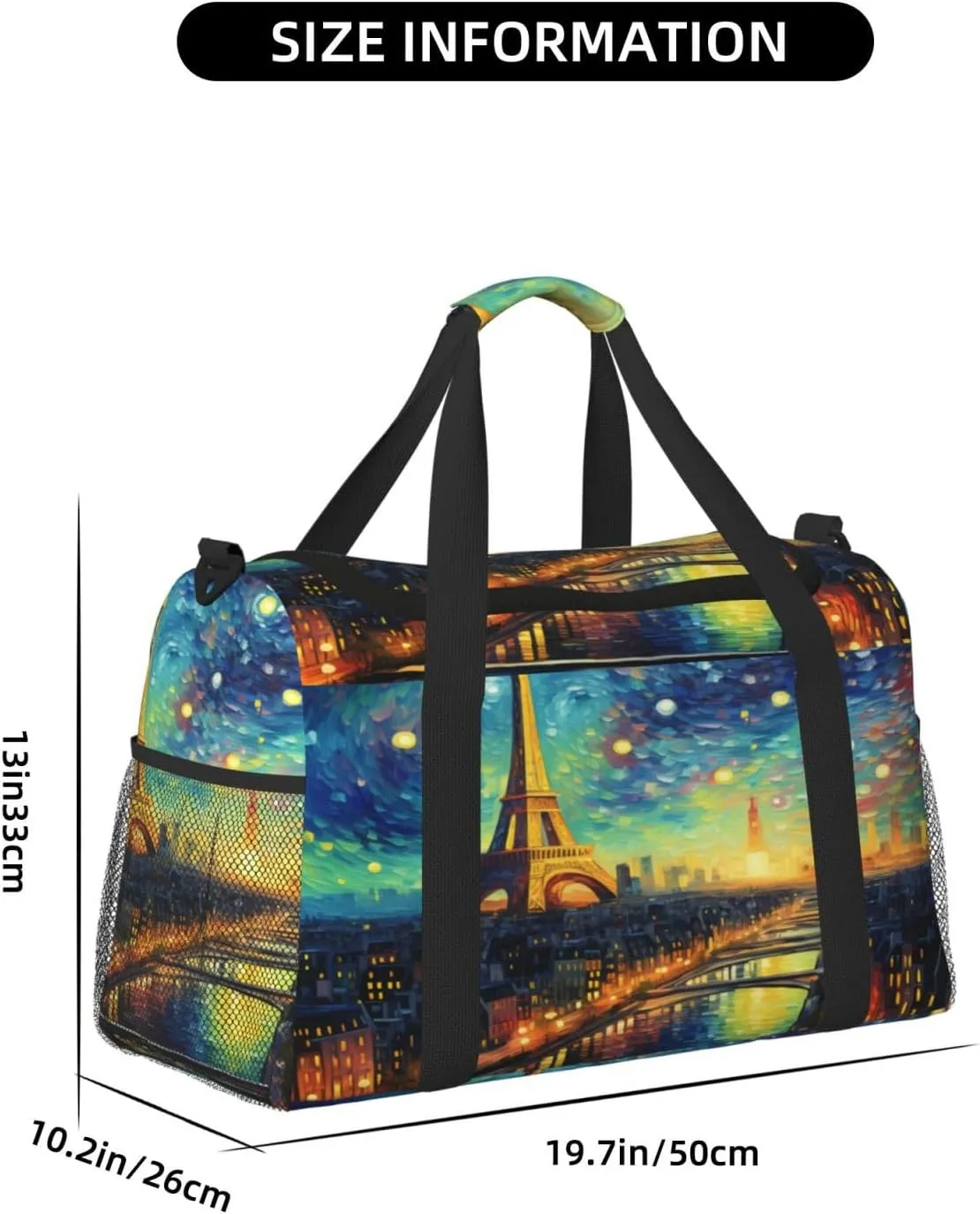 Travel Duffel Bag For Men Women, Eiffel Tower Galaxy Art Apinting Carry On Sport Gym Bag With Shoulder Strap Lightweight Waterproof Weekender Bag Overnight Bag