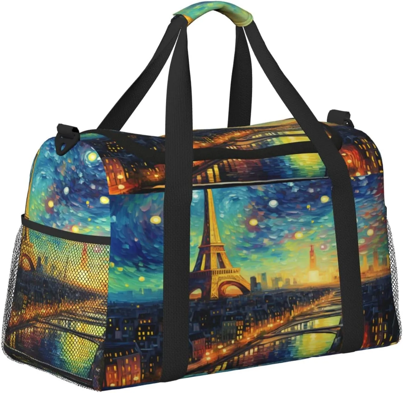 Travel Duffel Bag For Men Women, Eiffel Tower Galaxy Art Apinting Carry On Sport Gym Bag With Shoulder Strap Lightweight Waterproof Weekender Bag Overnight Bag