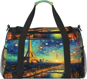 Travel Duffel Bag For Men Women, Eiffel Tower Galaxy Art Apinting Carry On Sport Gym Bag With Shoulder Strap Lightweight Waterproof Weekender Bag Overnight Bag