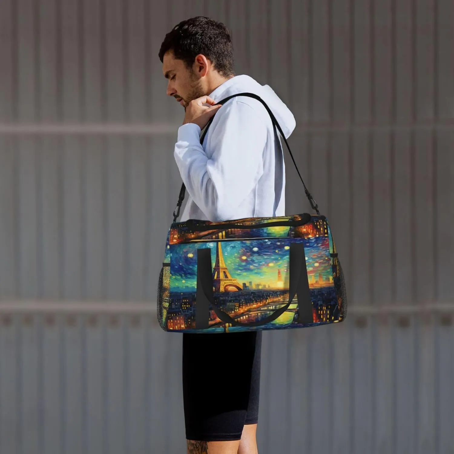 Travel Duffel Bag For Men Women, Eiffel Tower Galaxy Art Apinting Carry On Sport Gym Bag With Shoulder Strap Lightweight Waterproof Weekender Bag Overnight Bag