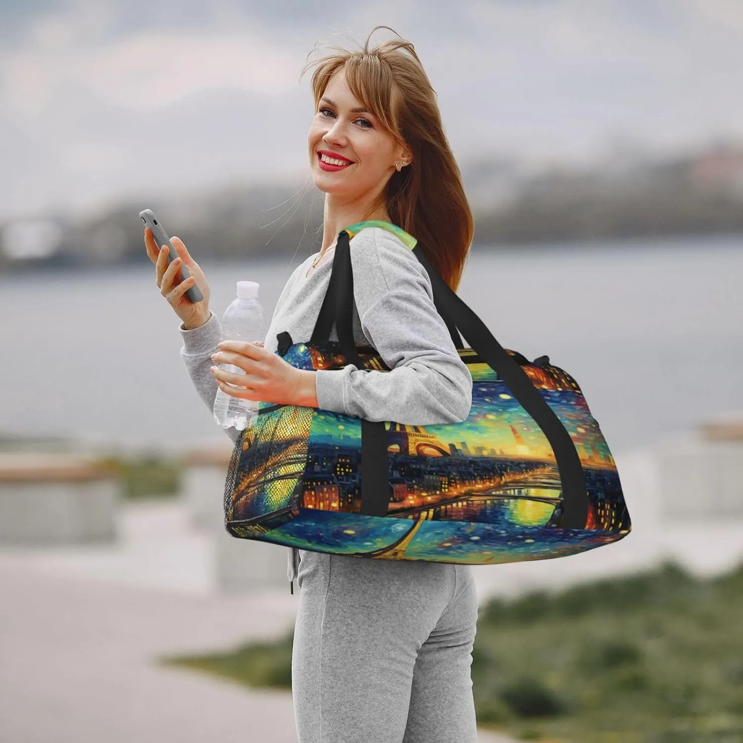 Travel Duffel Bag For Men Women, Eiffel Tower Galaxy Art Apinting Carry On Sport Gym Bag With Shoulder Strap Lightweight Waterproof Weekender Bag Overnight Bag