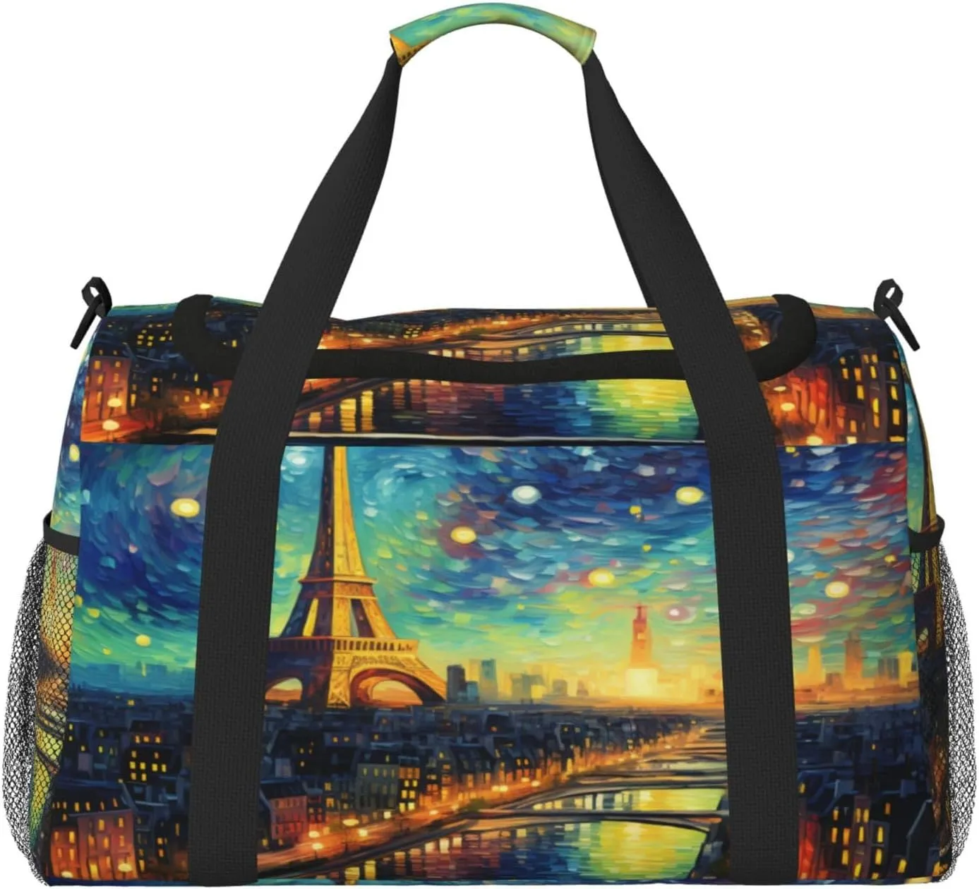 Travel Duffel Bag For Men Women, Eiffel Tower Galaxy Art Apinting Carry On Sport Gym Bag With Shoulder Strap Lightweight Waterproof Weekender Bag Overnight Bag