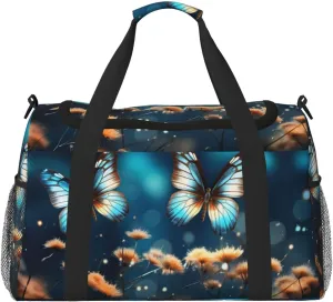 Travel Duffel Bag For Men Women, Fatasy Butterly Floral Carry On Sport Gym Bag With Shoulder Strap Lightweight Waterproof Weekender Bag Overnight Bag