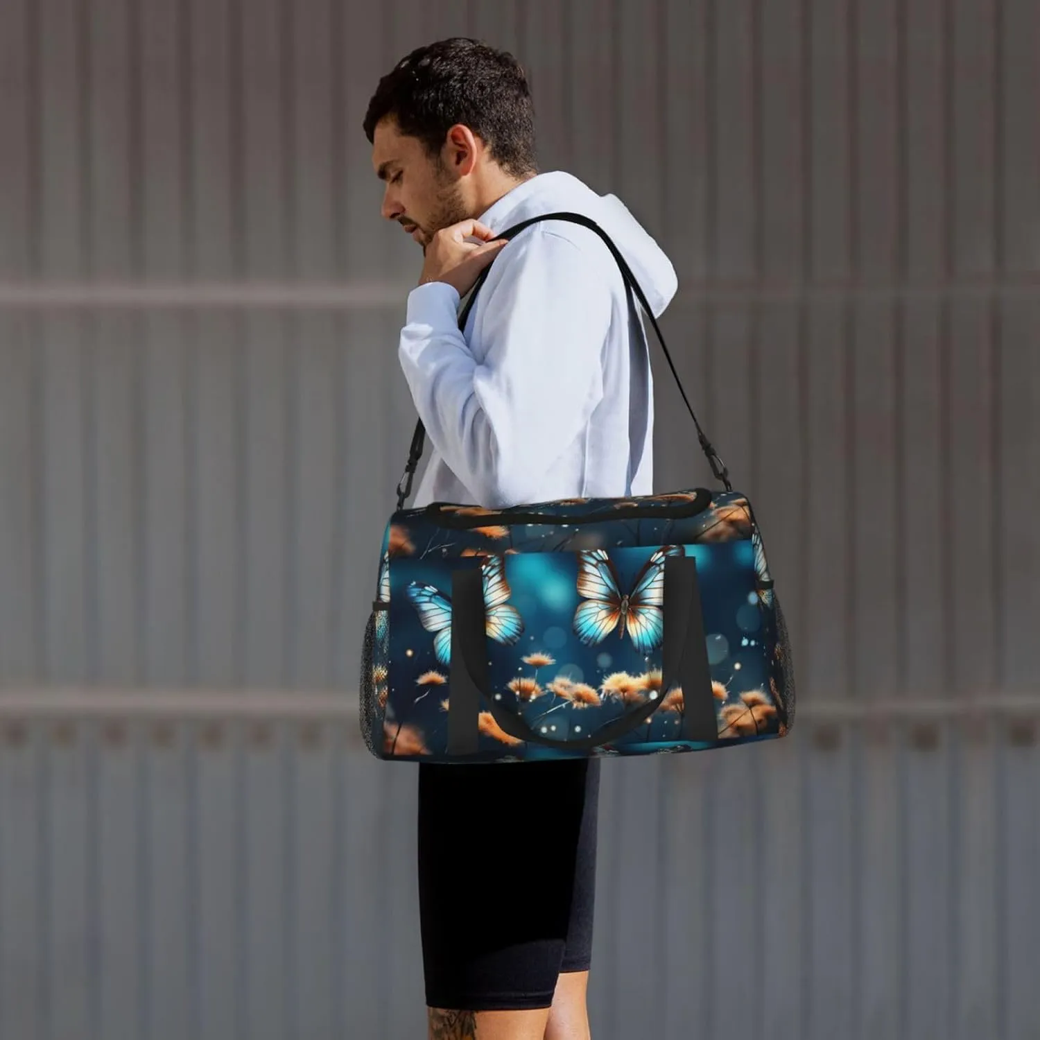 Travel Duffel Bag For Men Women, Fatasy Butterly Floral Carry On Sport Gym Bag With Shoulder Strap Lightweight Waterproof Weekender Bag Overnight Bag