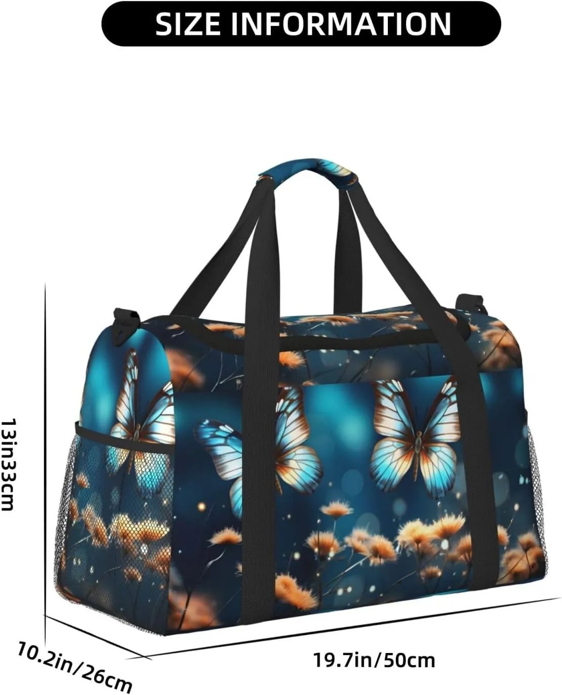 Travel Duffel Bag For Men Women, Fatasy Butterly Floral Carry On Sport Gym Bag With Shoulder Strap Lightweight Waterproof Weekender Bag Overnight Bag